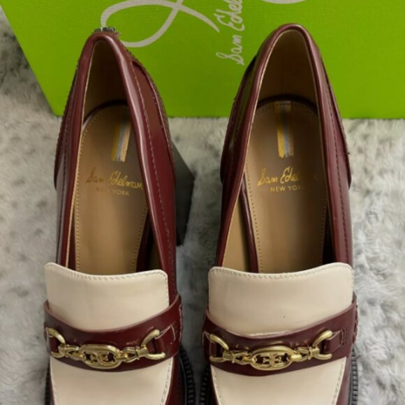 Sam Edelman Quincy Block Heel Loafer MSRP$190 CHIC & COMFORTABLE in Syrah/Ivory - Picture 7 of 13